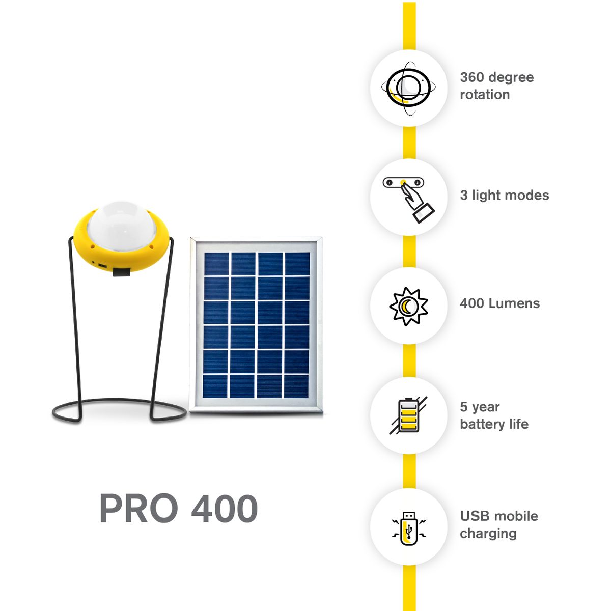 Pro 400 Super Bright Solar Light Emergency Lamp - Yellow