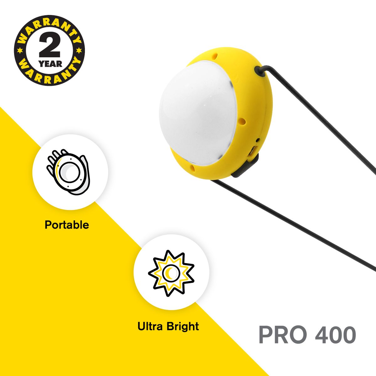 Pro 400 Super Bright Solar Light Emergency Lamp - Yellow
