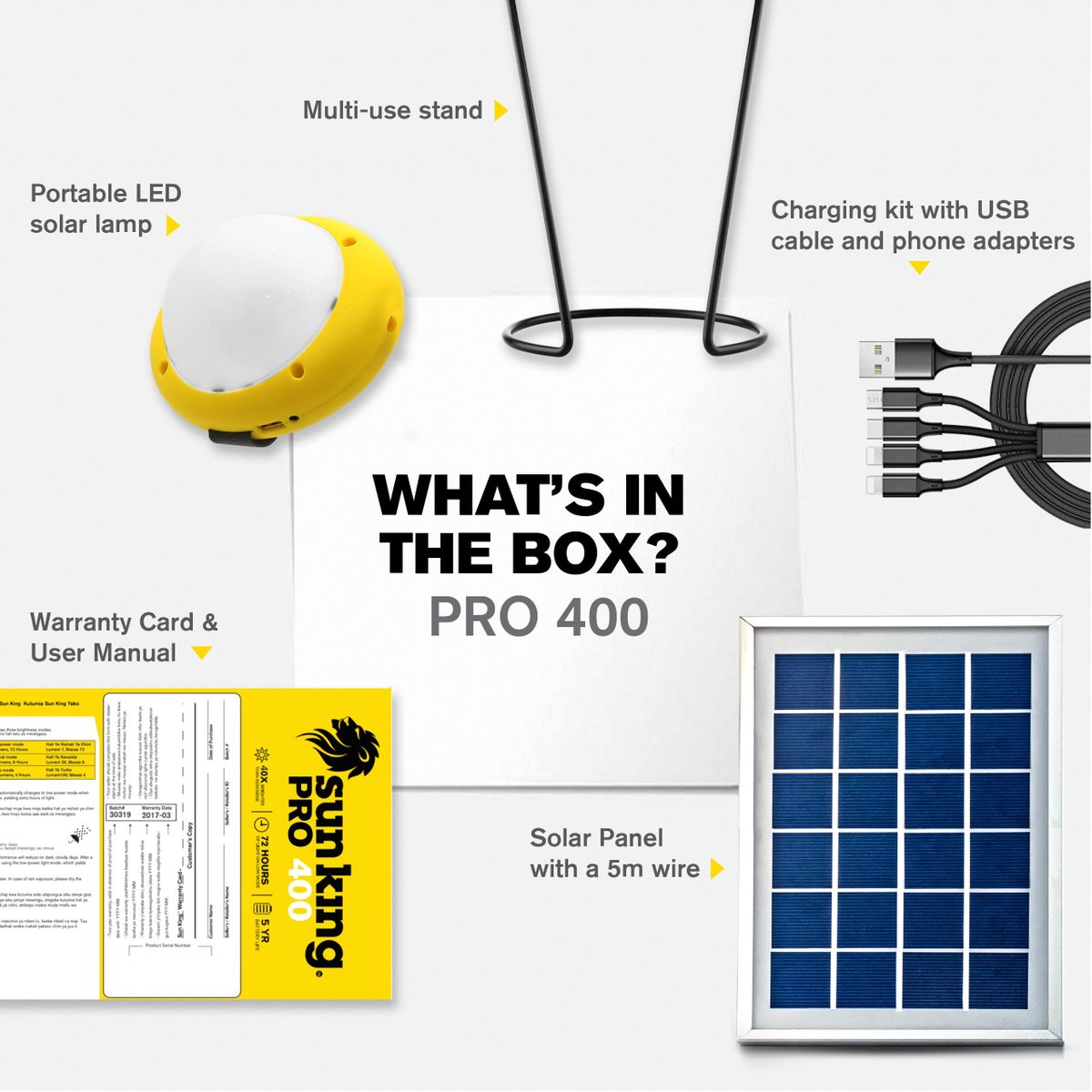 Pro 400 Super Bright Solar Light Emergency Lamp - Yellow