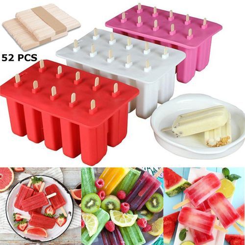 Set Of 10 Frozen Ice Pop Mold Maker Lolly Mould Tray Pan Ki