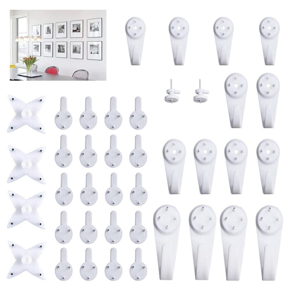 40Pcs Invisible Nail Screws Wall Hooks No Trace Picture Hangers Traceless Multi-function Art Painting Frame Hanger