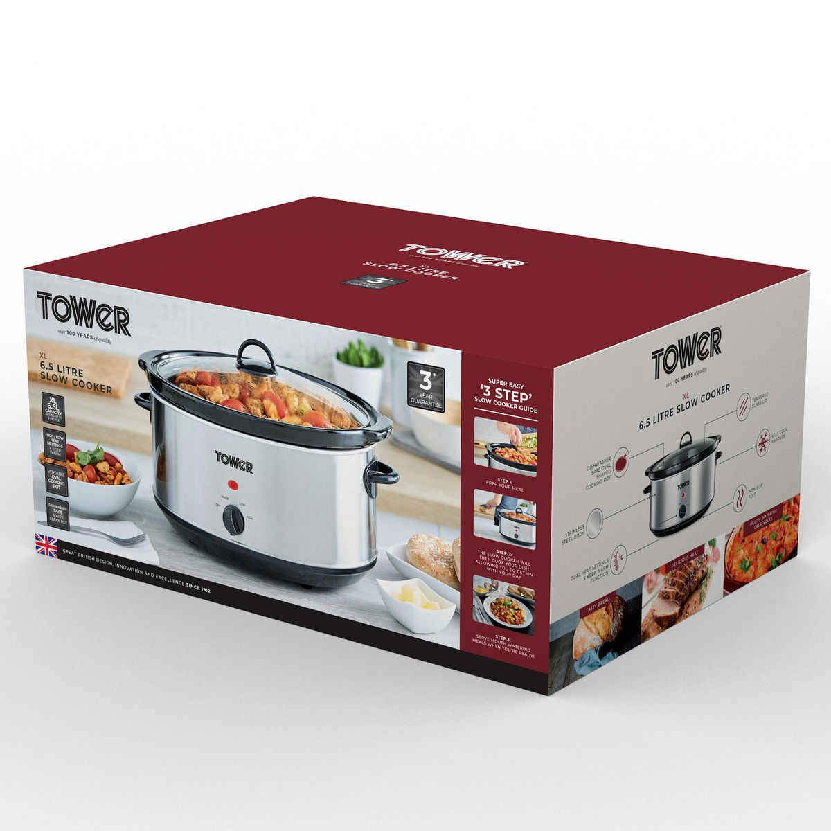 Crock Pot Slow Cooker -Removable Easy-Clean Ceramic Bow 6.5L