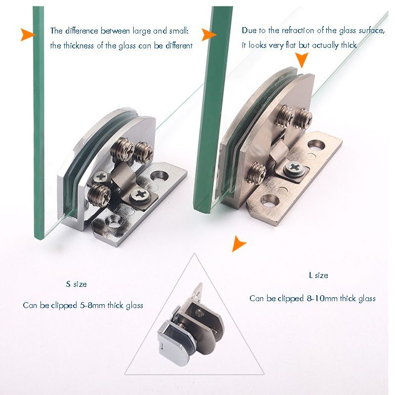 GlHinge Free Punching Zinc Alloy Brushed / Bright Hinges For Wine Cabinet Display Cabinet 5-8mm / 8-10mm Thickness Glass