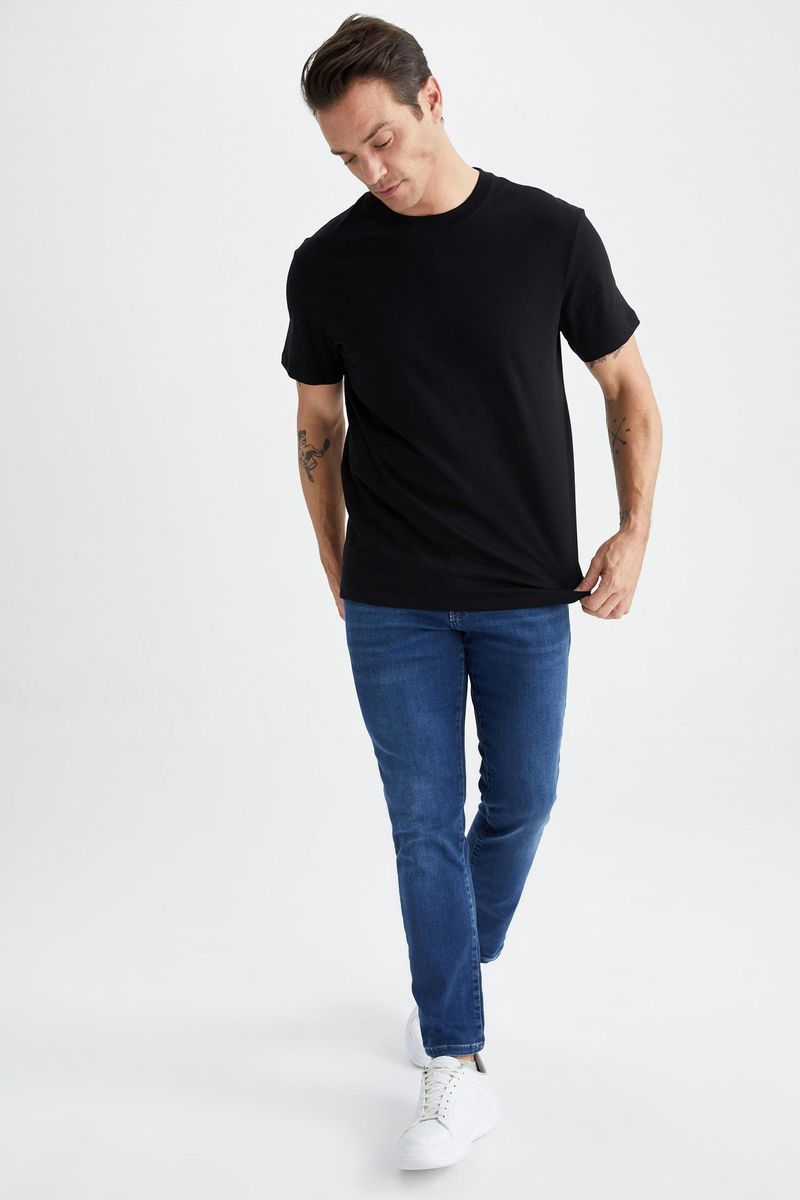 Man New Regular Fit Knitted T-Shirt - Black