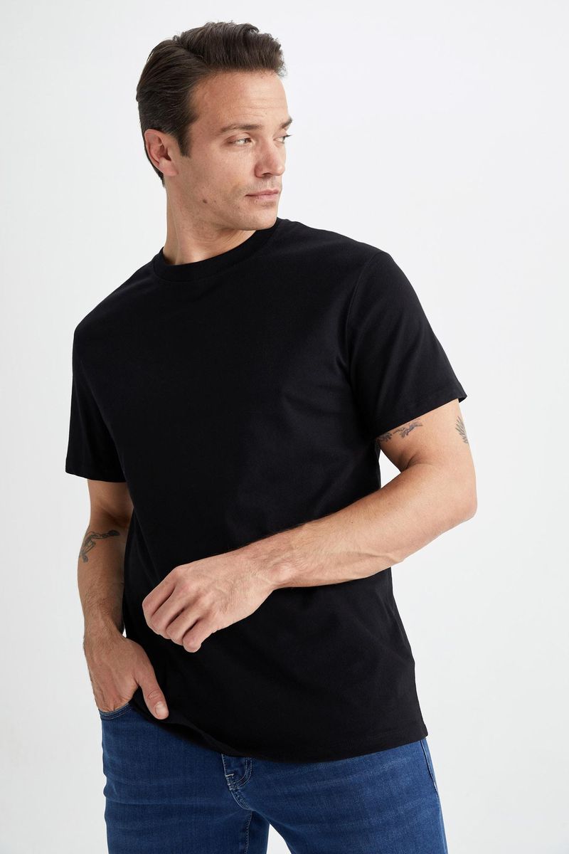 Man New Regular Fit Knitted T-Shirt - Black