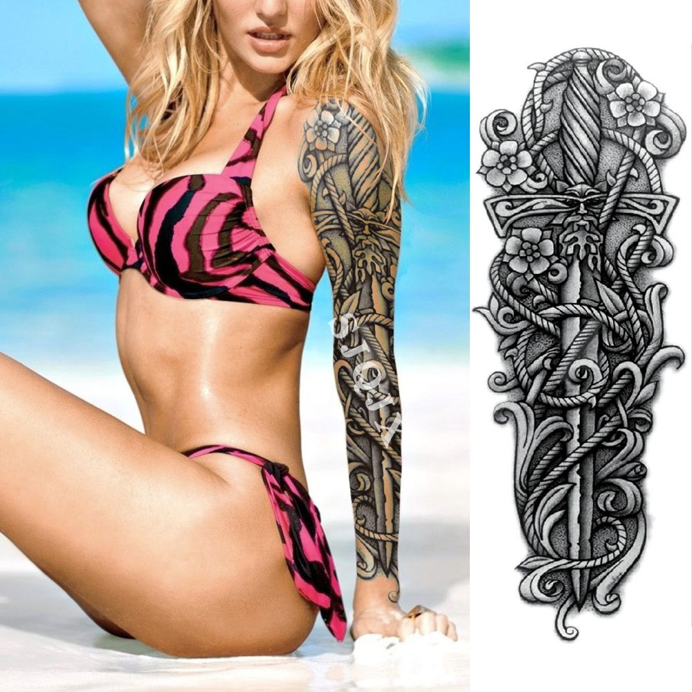 Piece New Flower Black Water Stickers Tattoo Body Temporary Size Tattoo Transfer Fake Arm Paint Large Sticker Full 1 Skull Carp