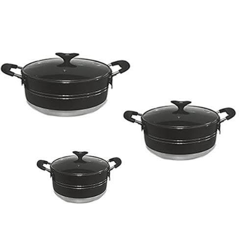 3pcs Non Stick Aluminium Pots (24cm, 26cm, 28cm)