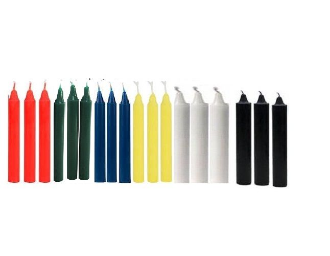BLACK, GREEN, WHITE, BLUE, RED &YELLOW COLOURED CANDLE(3 Pcs Each)