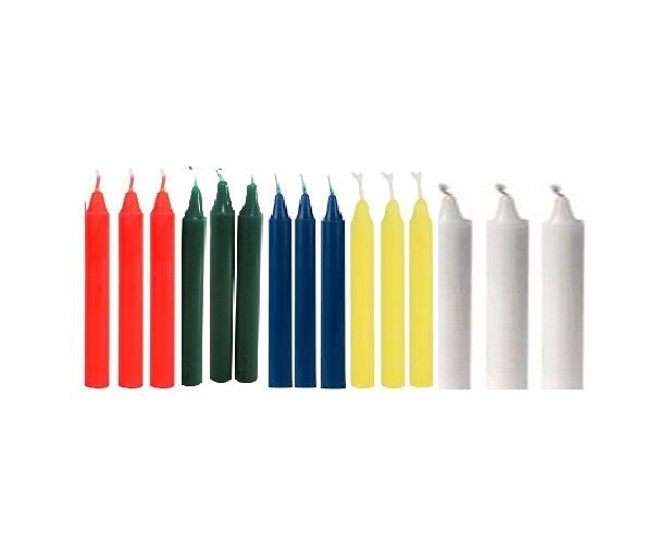 WHITE, GREEN, BLUE, RED &YELLOW COLOURED CANDLE(3 Pcs Each)