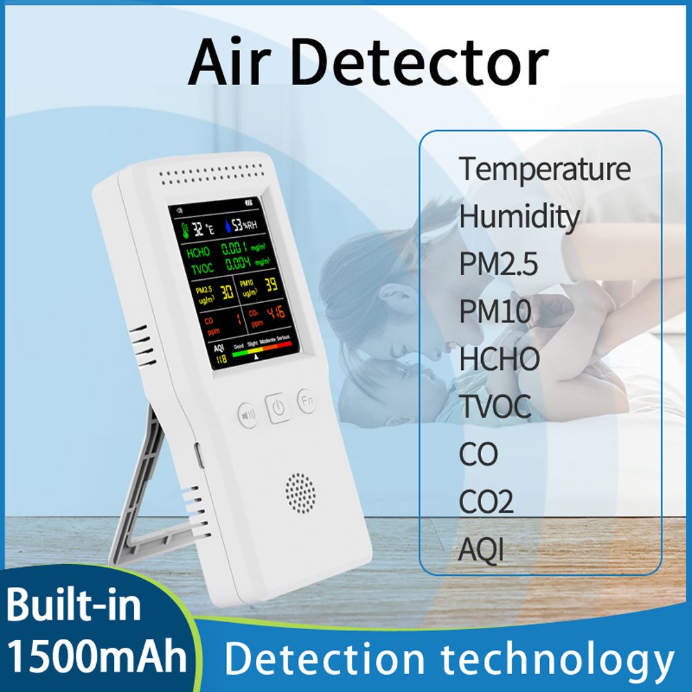 9 In 1 Temperature Humidity Co2 Meters Air Quality Detector PM2.5 PM10 HCHO TVOC CO CO2 LCD Color Display