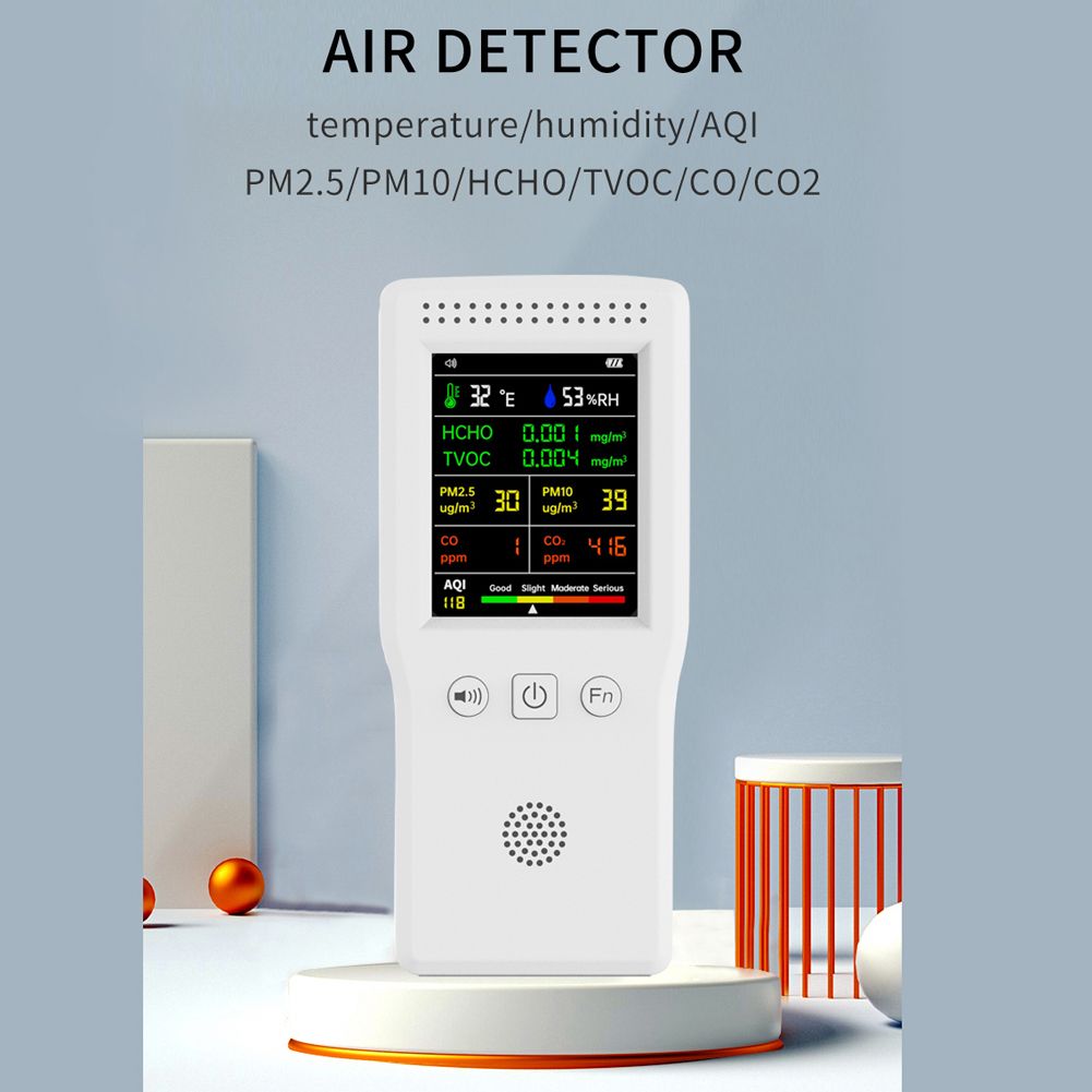 9 In 1 Temperature Humidity Co2 Meters Air Quality Detector PM2.5 PM10 HCHO TVOC CO CO2 LCD Color Display