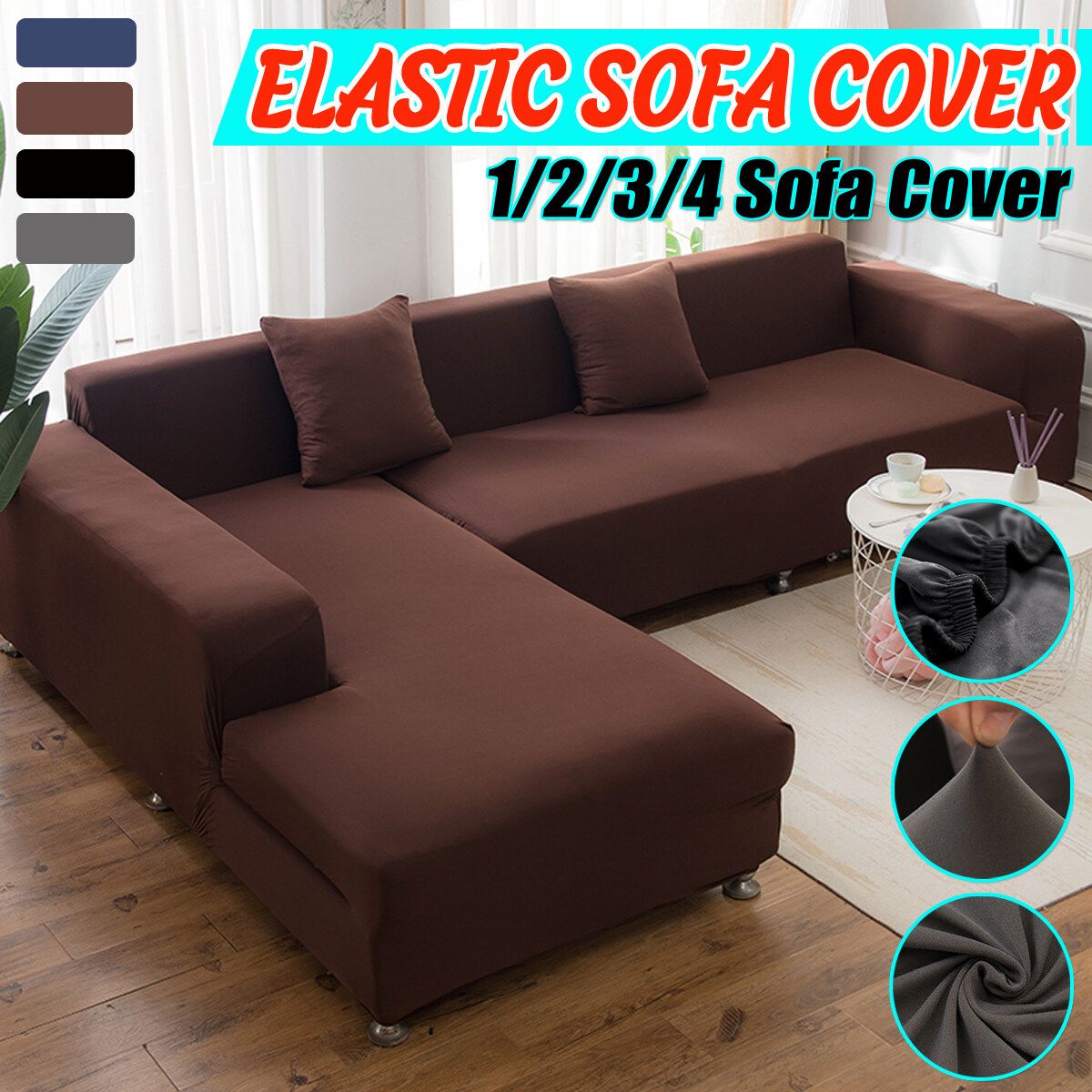 1/2/3/4 Sofa Cover Couch Slipcover Stretch Elastic Fabric Settee Protector Coffee