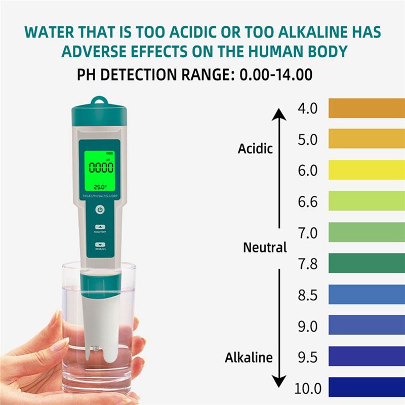 7 in 1 PHTDSECORPSalinity SGTemperature Meter C-600 Water Quality Tester for Drinking Water Aquariums PH Meter