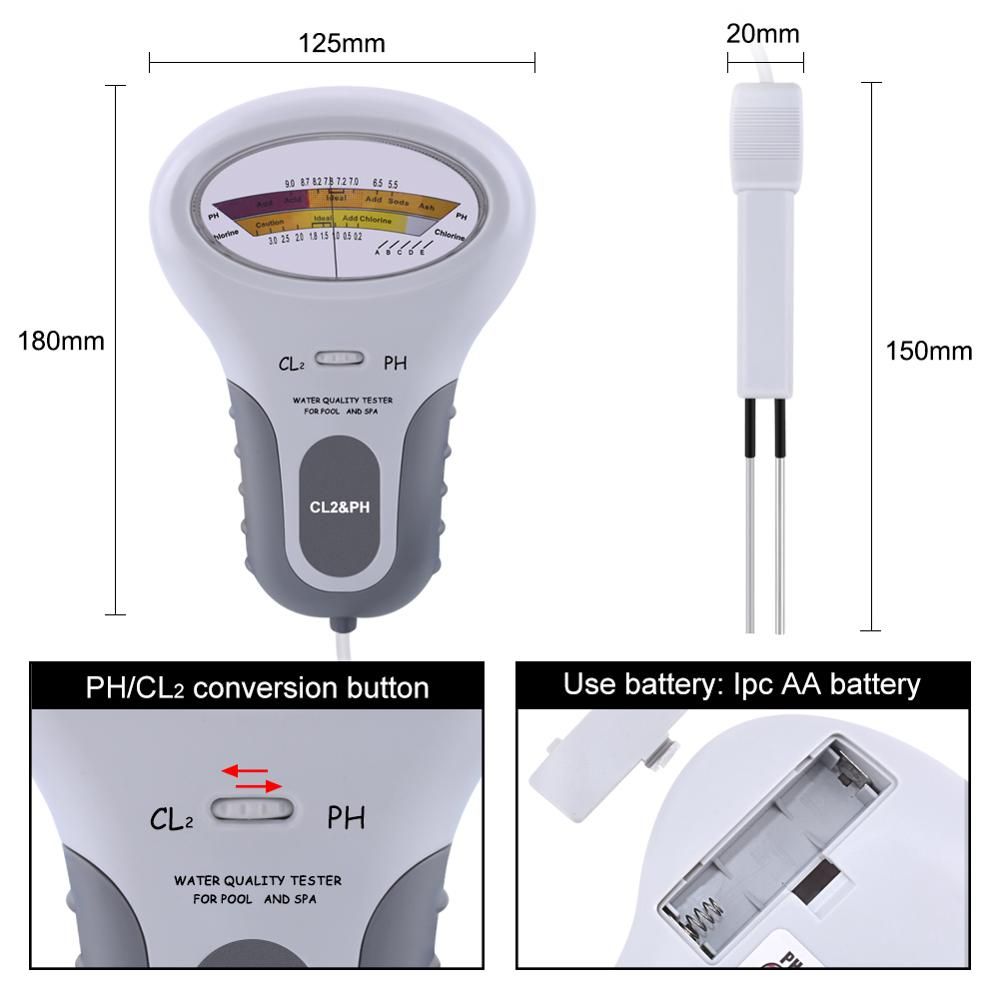 CL2&PH Tester Residual Chlorine Water Quality Analyzer For Drinking Water Swimming Pool Aquarium