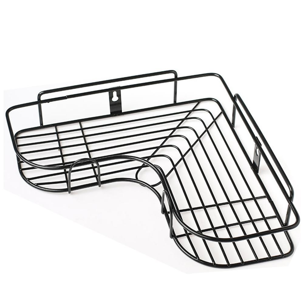 Anti-swing Corner Iron Shower Caddy Basket Shelf with 2 Hooks, No Drilling Traceless Strong Adhesive Shower Wall-mounted Shelf, Waterproof & Rustproof Black Triangular Bathroom Shower Storage Organizer Shower Rack for Bathroo