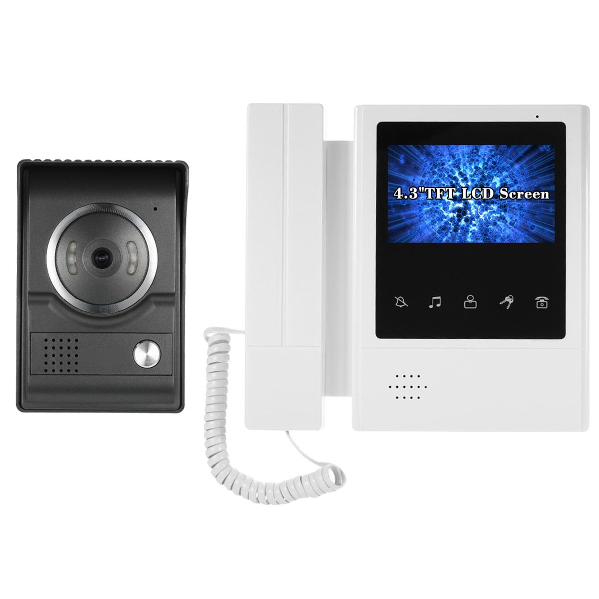 4.3 inch Wired Video Doorbell with Night Vision Rainproof Function Visual Intercom Two-way Audio Video Door Phone Doorphone Telephone style for Security Camera Home Surveillance