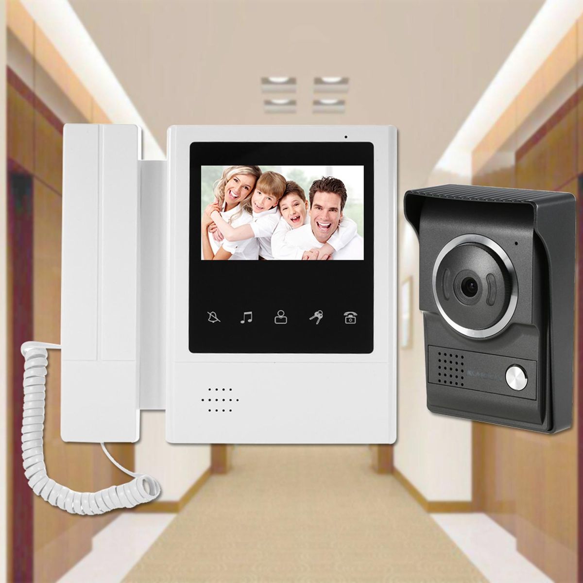 4.3 inch Wired Video Doorbell with Night Vision Rainproof Function Visual Intercom Two-way Audio Video Door Phone Doorphone Telephone style for Security Camera Home Surveillance