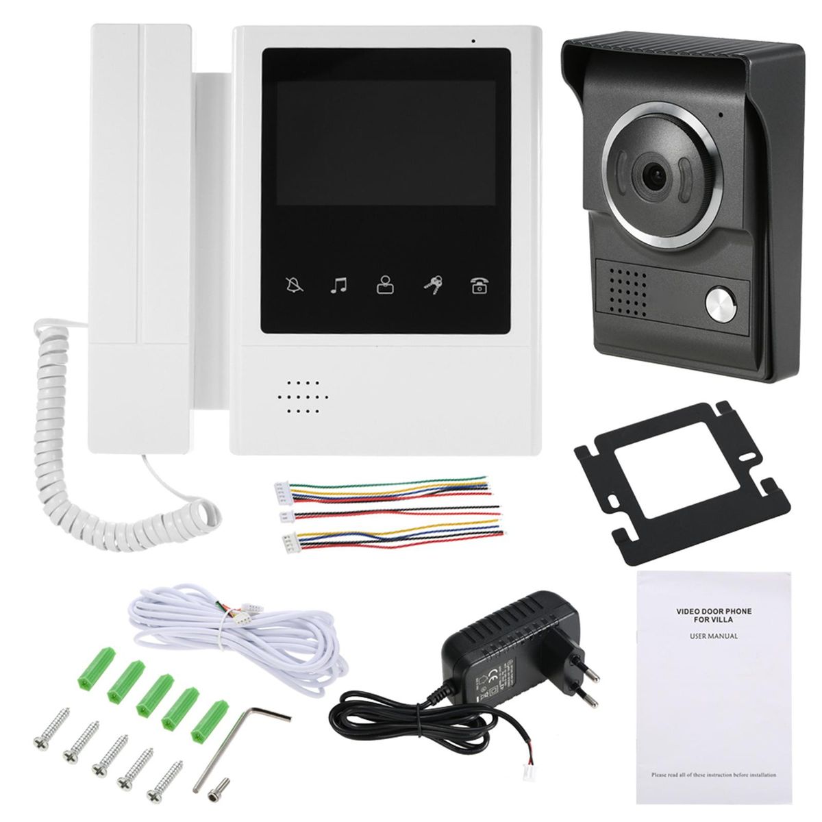 4.3 inch Wired Video Doorbell with Night Vision Rainproof Function Visual Intercom Two-way Audio Video Door Phone Doorphone Telephone style for Security Camera Home Surveillance
