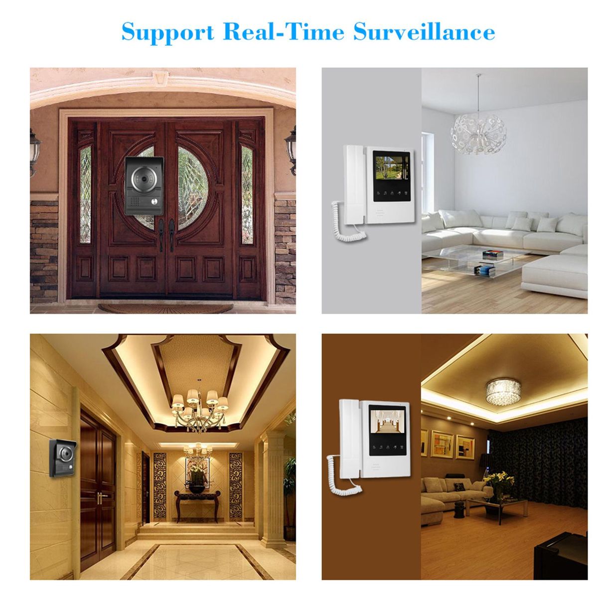 4.3 inch Wired Video Doorbell with Night Vision Rainproof Function Visual Intercom Two-way Audio Video Door Phone Doorphone Telephone style for Security Camera Home Surveillance
