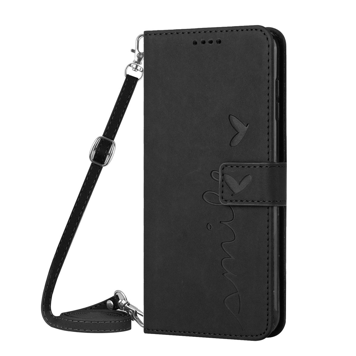For Tecno Camon 18 Skin Feel Heart Pattern Leather Phone Case With Lanyard(Black)