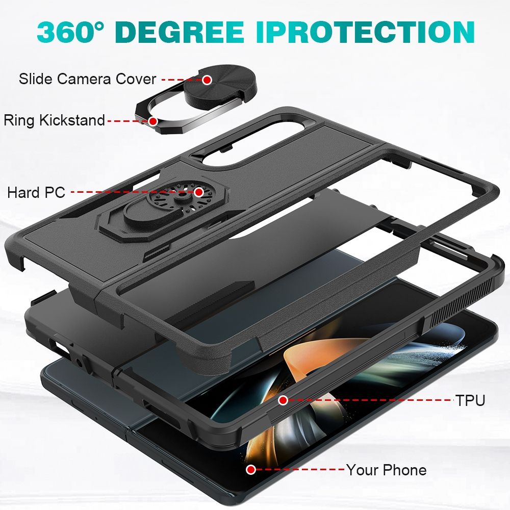 For Samsung Galaxy Z Fold4 2 In 1 PC + TPU Shockproof Phone Case With Ring Bracket(Black)