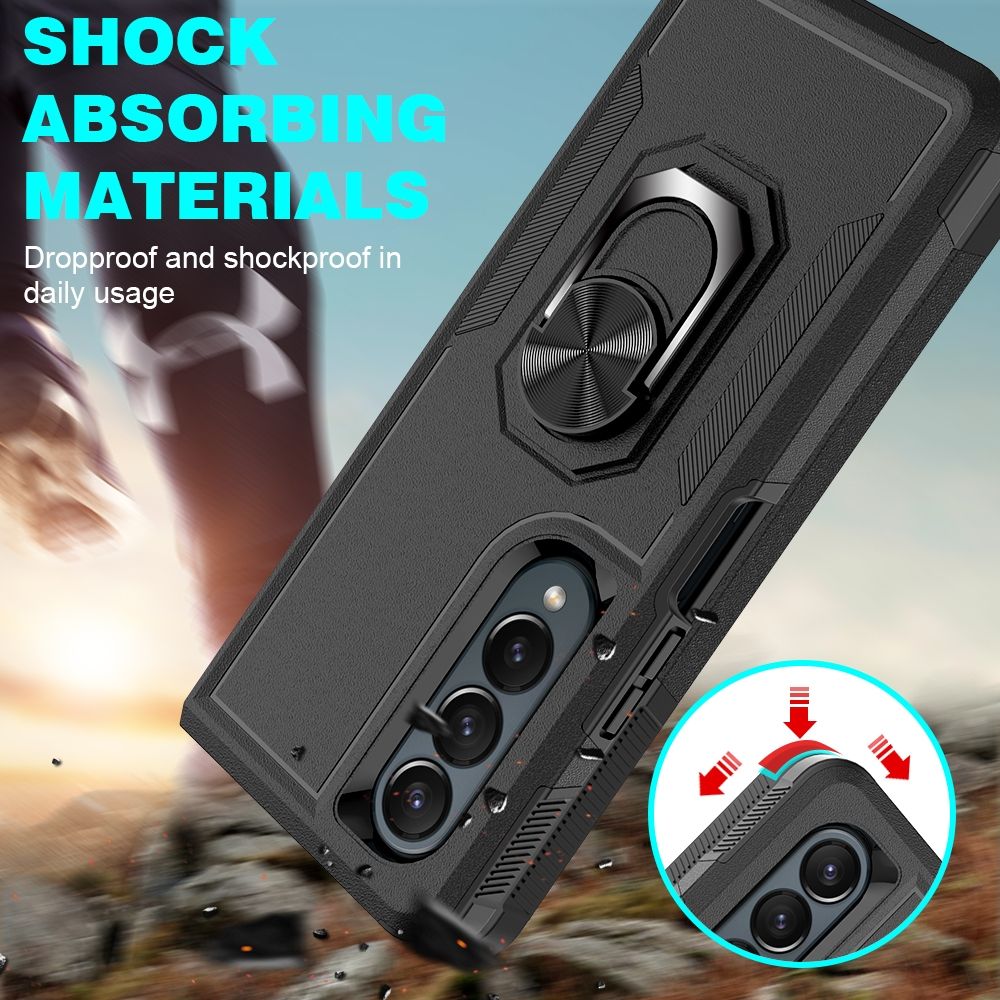 For Samsung Galaxy Z Fold4 2 In 1 PC + TPU Shockproof Phone Case With Ring Bracket(Black)