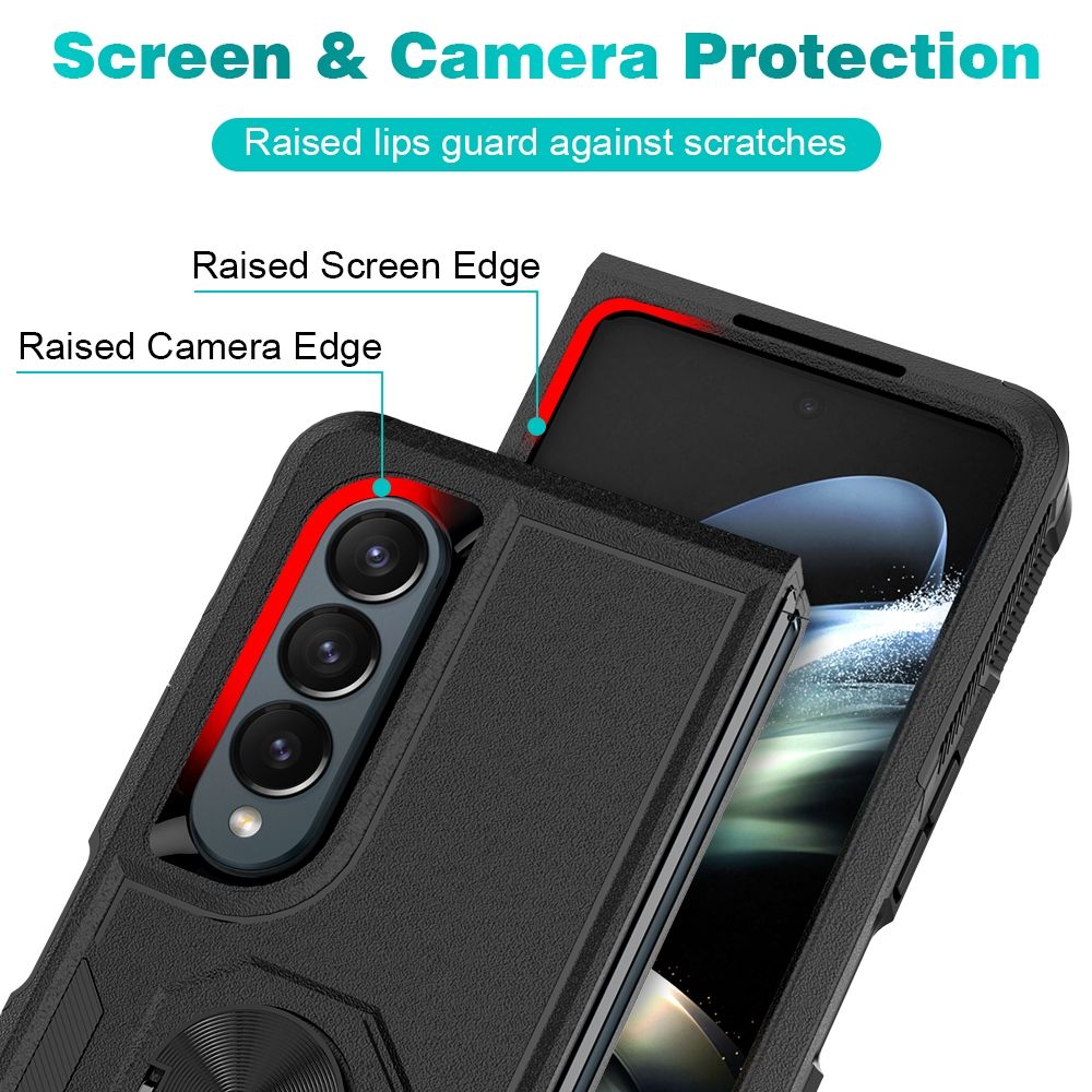 For Samsung Galaxy Z Fold4 2 In 1 PC + TPU Shockproof Phone Case With Ring Bracket(Black)
