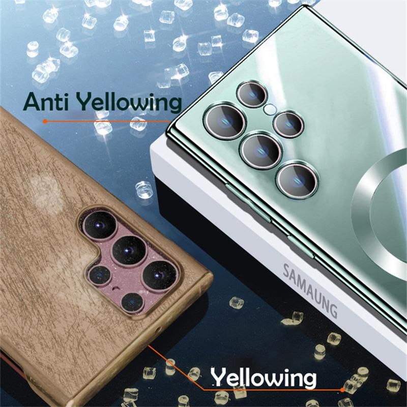 Electroplated transparent wireless charger case for Samsung Galaxy S23 ultra S22 S21 plus camera glass silicone protection cover