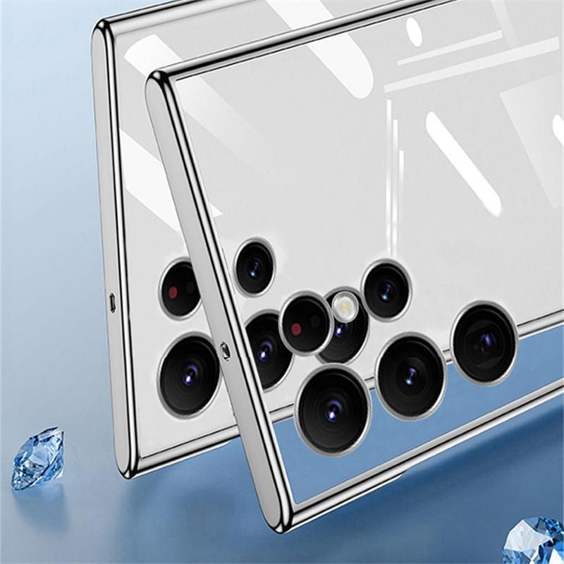Electroplated transparent wireless charger case for Samsung Galaxy S23 ultra S22 S21 plus camera glass silicone protection cover