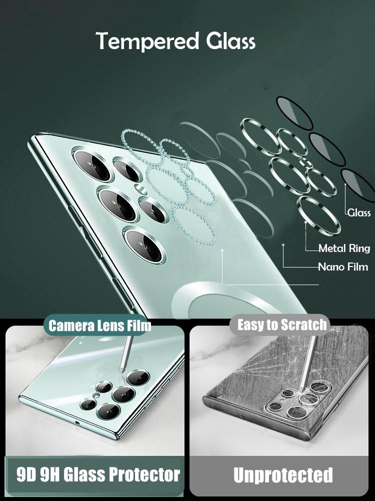Electroplated transparent wireless charger case for Samsung Galaxy S23 ultra S22 S21 plus camera glass silicone protection cover