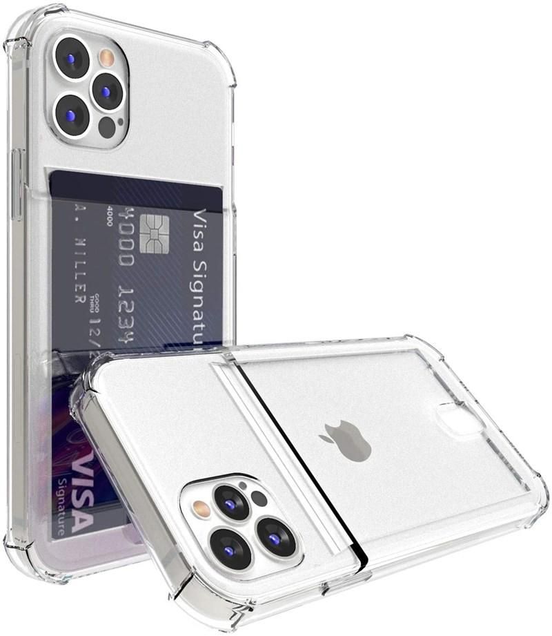 Transparent shockproof card holder phone case for iPhone 13 12 11 14 Pro Max 12pro X XS Max XR x 15 Pro Max 11 14 soft cover