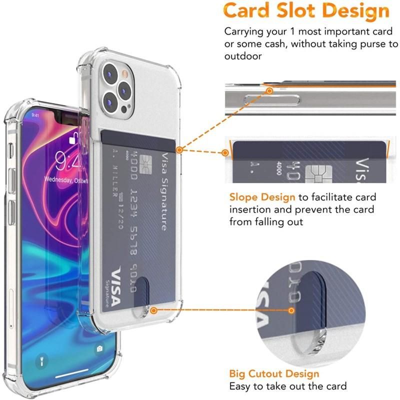 Transparent shockproof card holder phone case for iPhone 13 12 11 14 Pro Max 12pro X XS Max XR x 15 Pro Max 11 14 soft cover