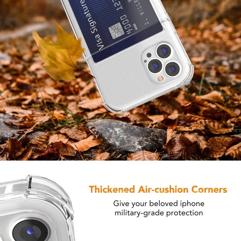 Transparent shockproof card holder phone case for iPhone 13 12 11 14 Pro Max 12pro X XS Max XR x 15 Pro Max 11 14 soft cover