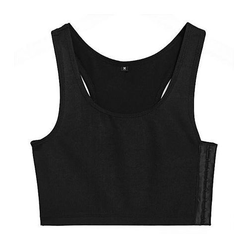 Sexy Breathable Buckle Short Chest Breast Binder Trans Lesbiann White, Black-Black