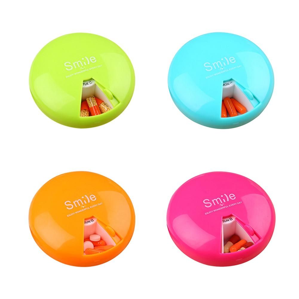 2 PCS Portable 7 Days Drugs Pill Container Rotation Pillbox(Orange)