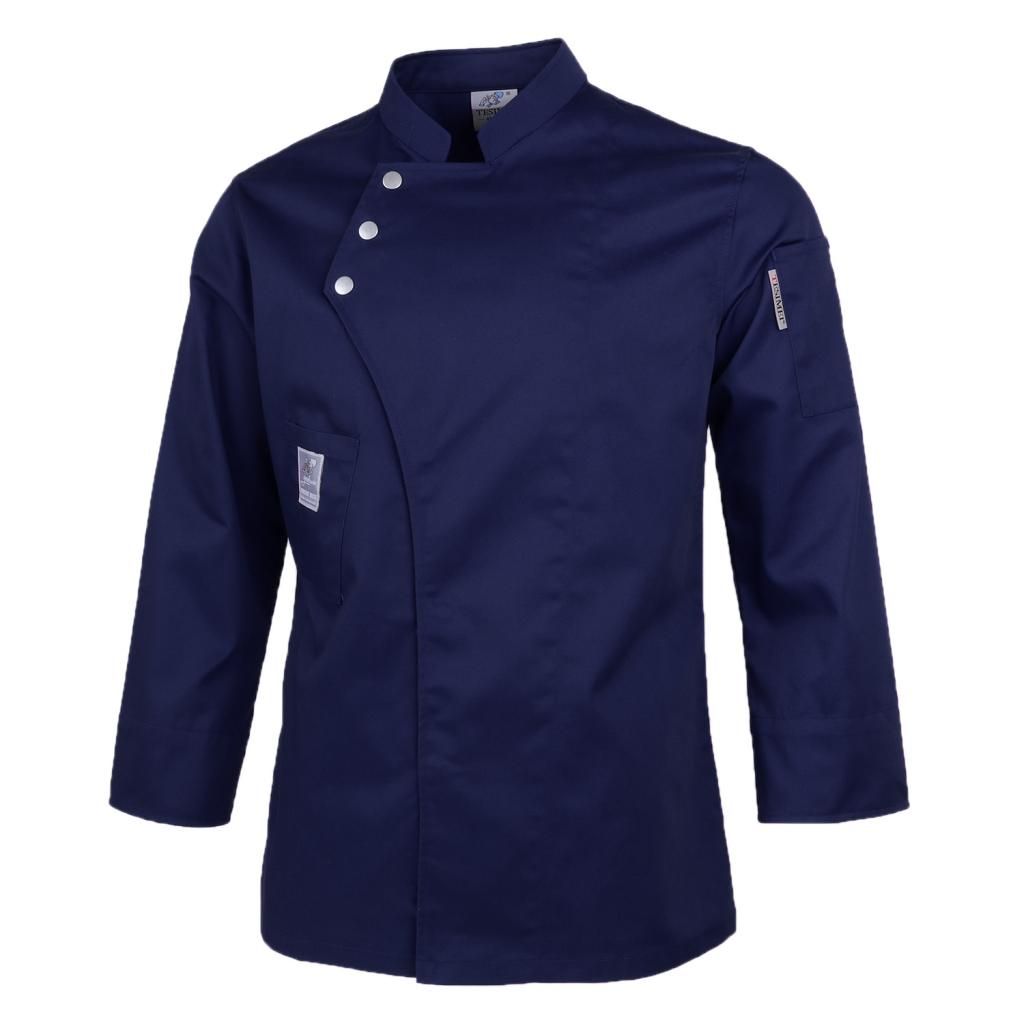 Women Men Chef Jacket Coat Shirt Waiter Waitress Uniforms Dark Blue M