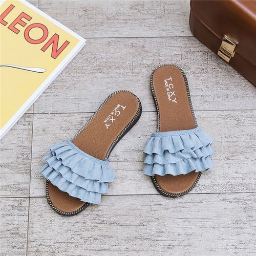 Ladies Fashion Fancy Flat Slippers-Blue