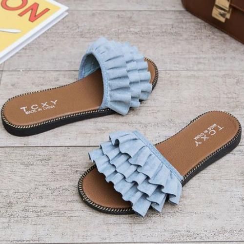Ladies Fashion Fancy Flat Slippers-Blue