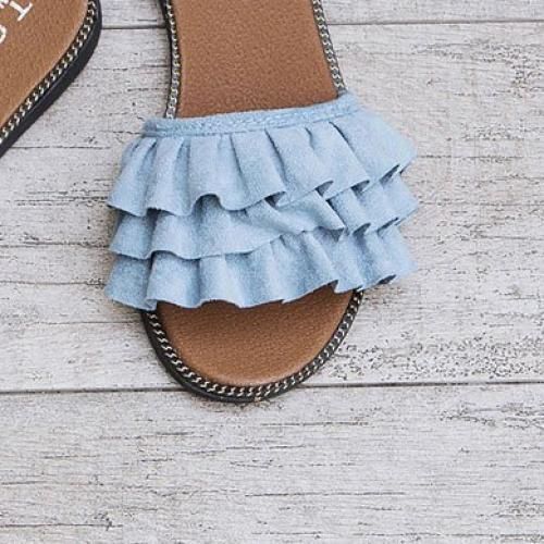 Ladies Fashion Fancy Flat Slippers-Blue