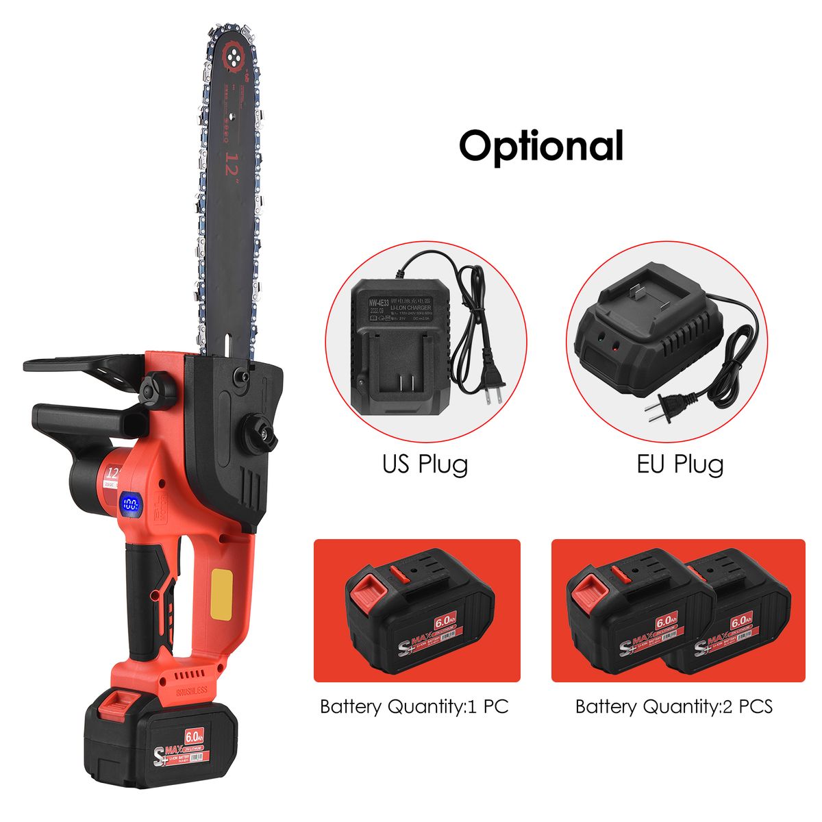 21V Brushless Mini Cordless Chainsaw 12-inch Electric Chain