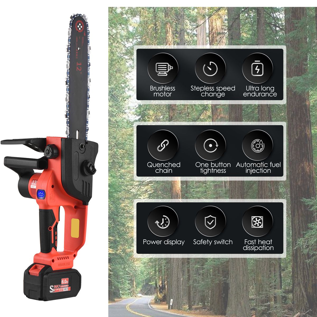 21V Brushless Mini Cordless Chainsaw 12-inch Electric Chain