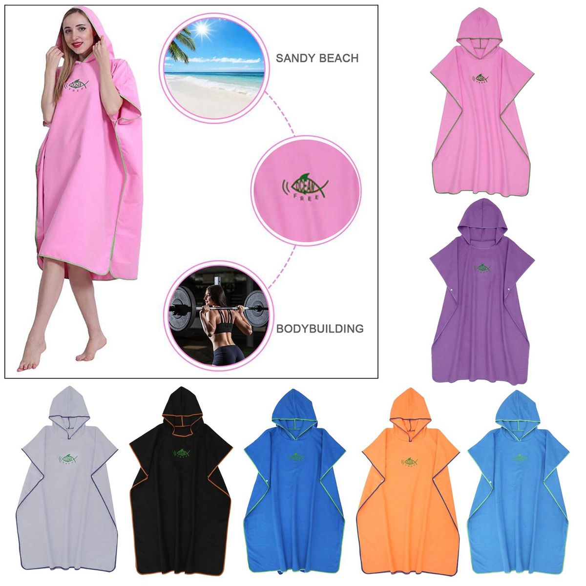 Surf Poncho Changing Robe, Adult Fast Dry Microfiber Pink