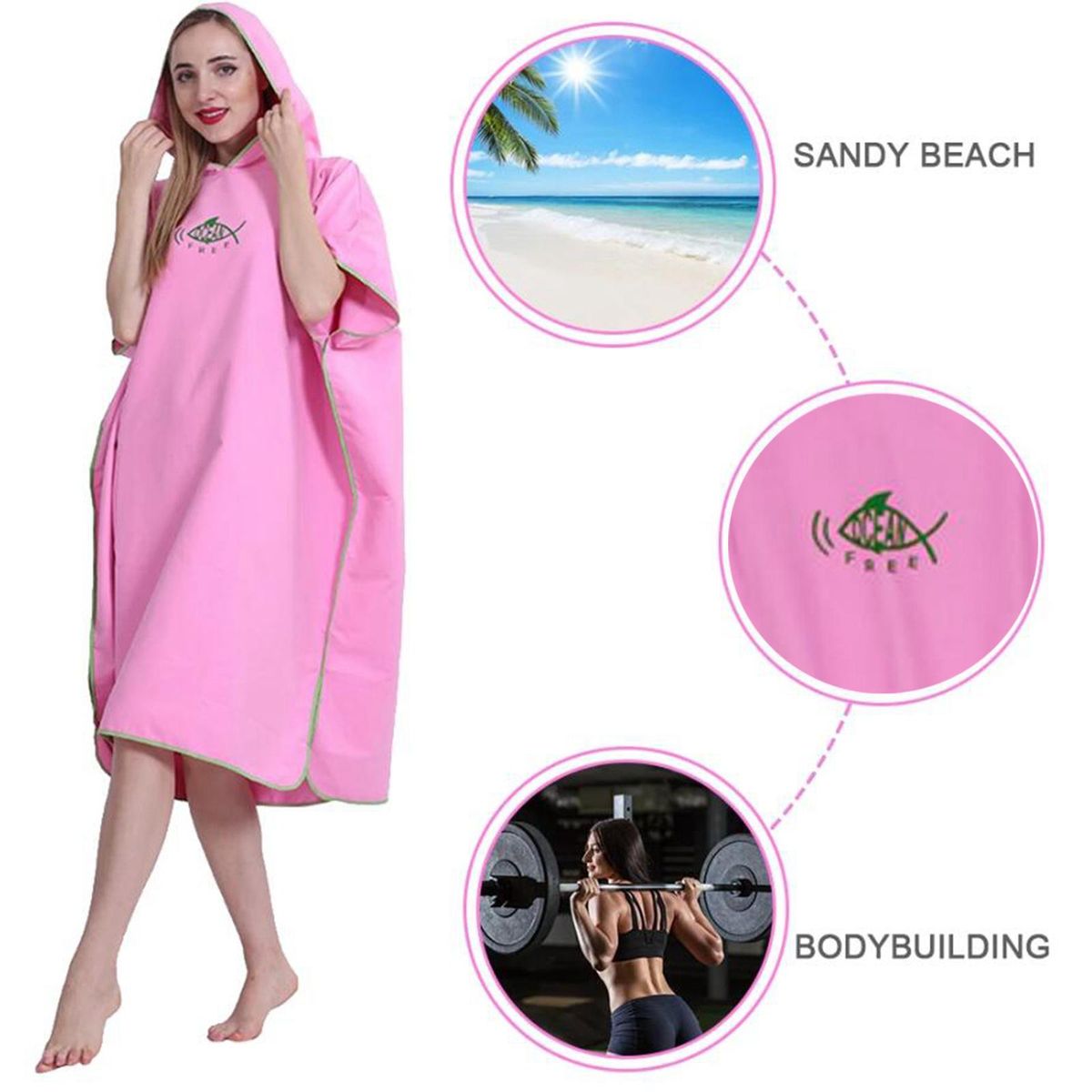 Surf Poncho Changing Robe, Adult Fast Dry Microfiber Pink