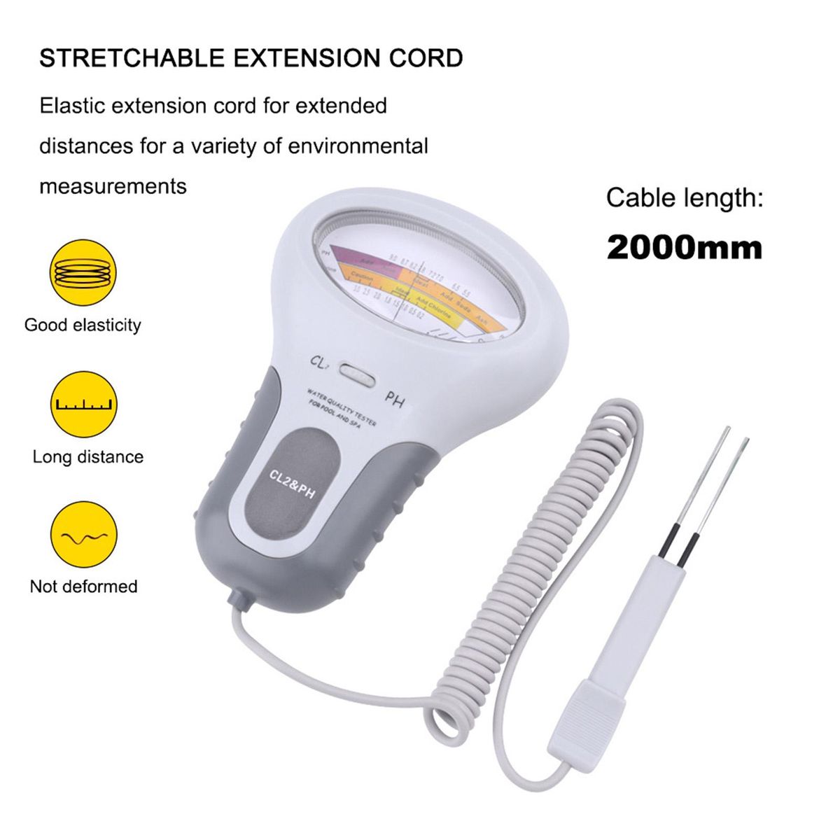 Water Quality Tester 2 in 1 PH and Chlorine Level CL2 Detector for Swimming Pool Spa