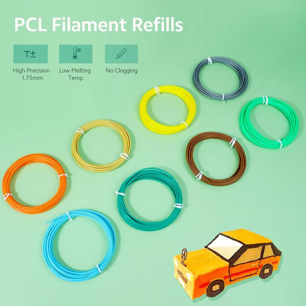 3D Printing Pen PCL Filament Refills High-Precision 1.75mm Diameter Low Melting Temp No Clogging 10 Pcs/Pack Random Colors