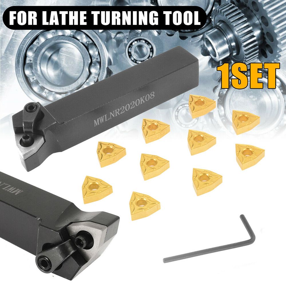 MWLNR2020K08 Holder + 10Pcs WNMG080404 Carbide Inserts +