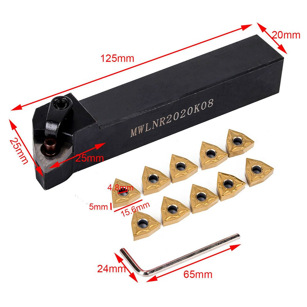 MWLNR2020K08 Holder + 10Pcs WNMG080404 Carbide Inserts +