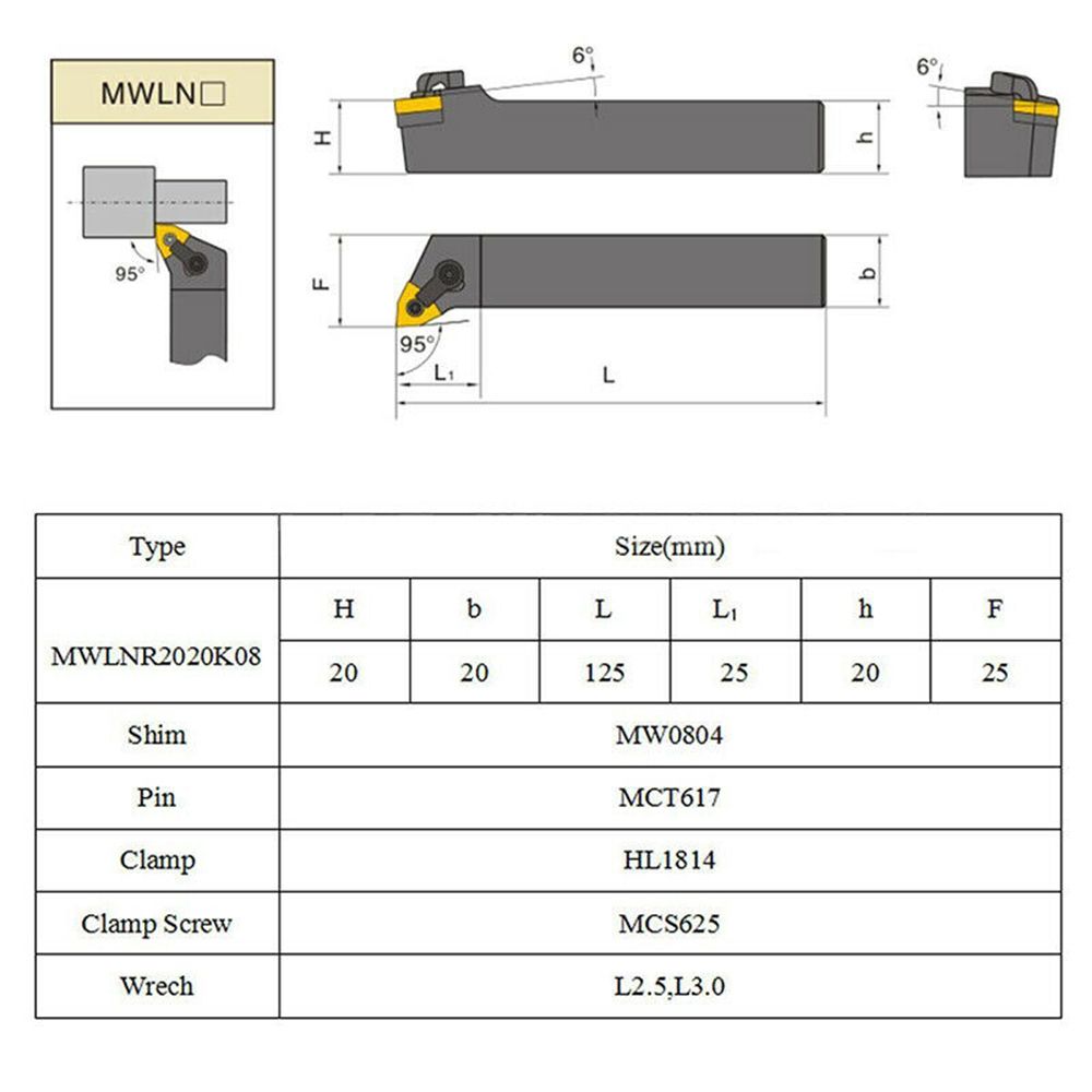 MWLNR2020K08 Holder + 10Pcs WNMG080404 Carbide Inserts +