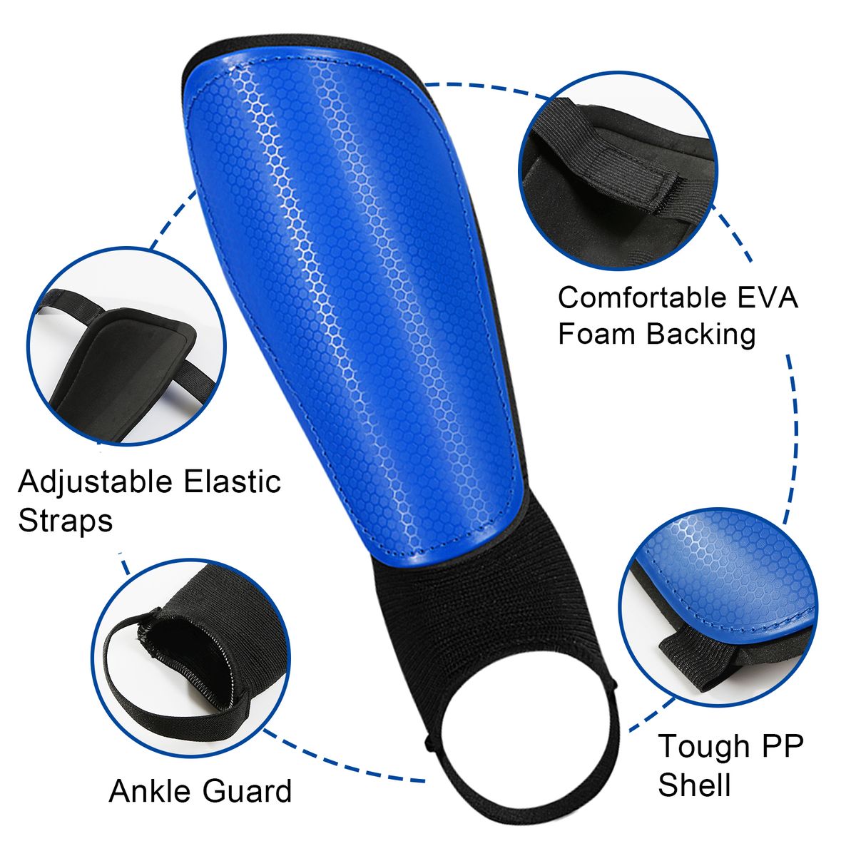 Soccer Shin Guard With Ankle Protector And Adjustable Straps