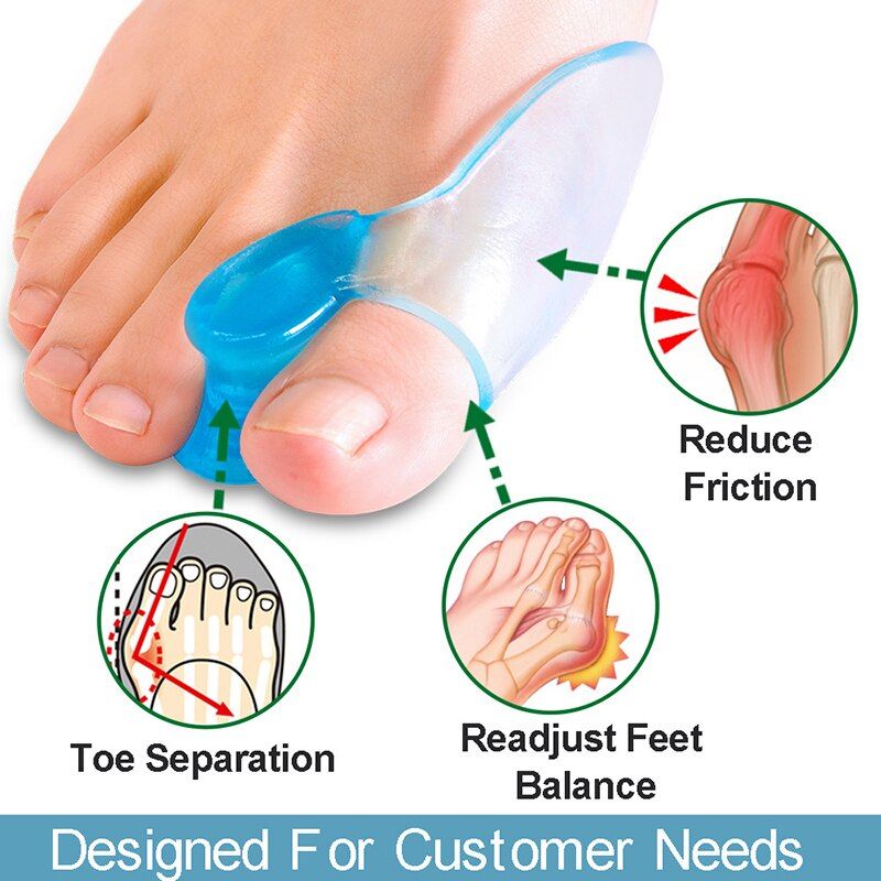 2 Pcs Blue Soft Silicone Toe Separator Big Toe Separator Overlapping Relief Hallux Valgus Pain Bunion Thumb Corrector Tool-2pcs